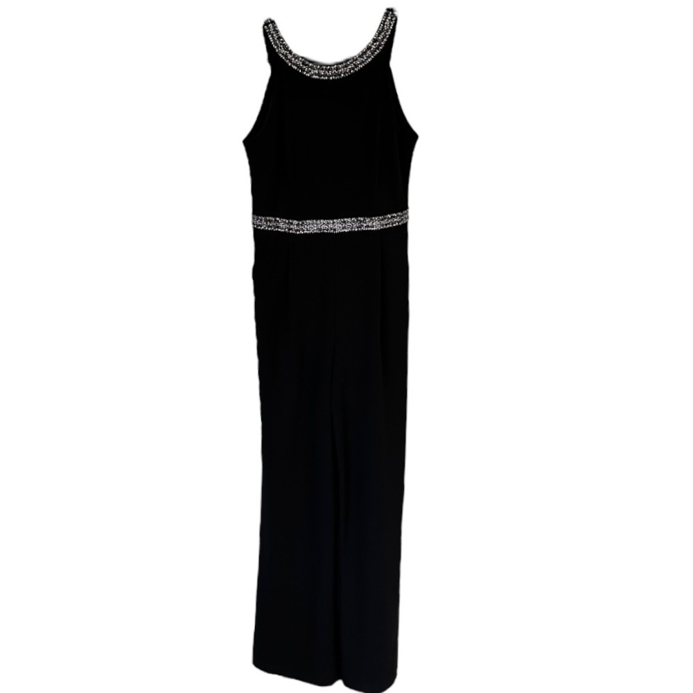 Calvin Klein Beaded Wide Leg Black Jumpsuit Size 8 NWOT